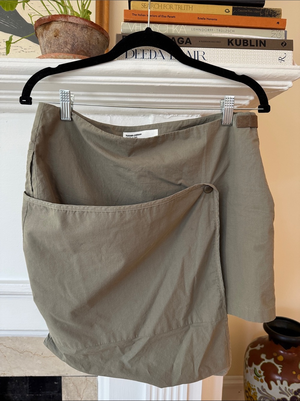 Hussein Chalayan Asymmetrical Olive Wrap Skirt